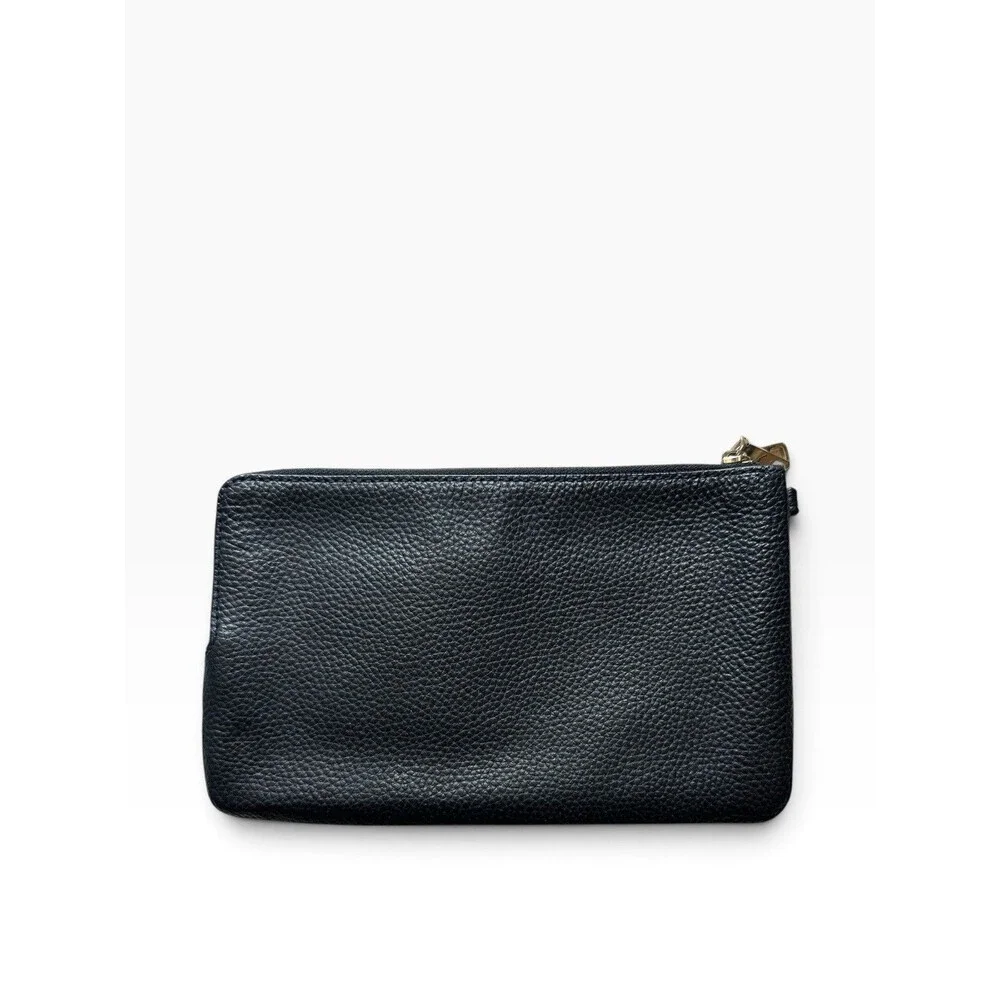 Coach Black Double Zip Wallet Black Pebble Leather with Gold Hardware